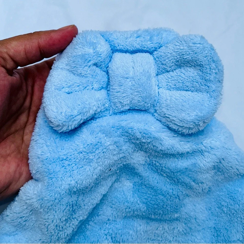 Microfiber Blue Teddy Bear Hair Towel